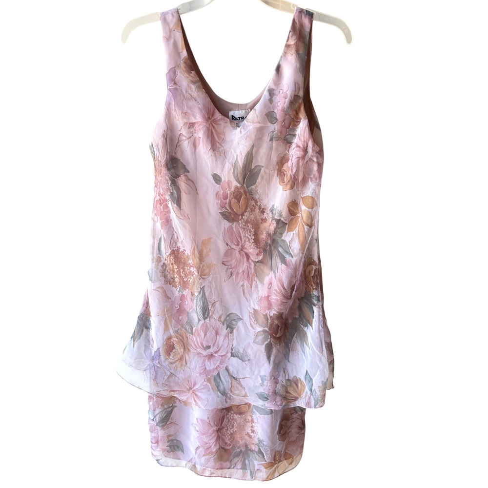 Vtg Patra Sheath Midi‎ Dress Womens 6 Pink Floral Layered Garden Party Romantic